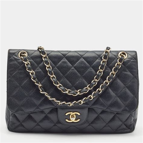 CHANEL Caviar Quilted Large Flap Zip Clutch Black